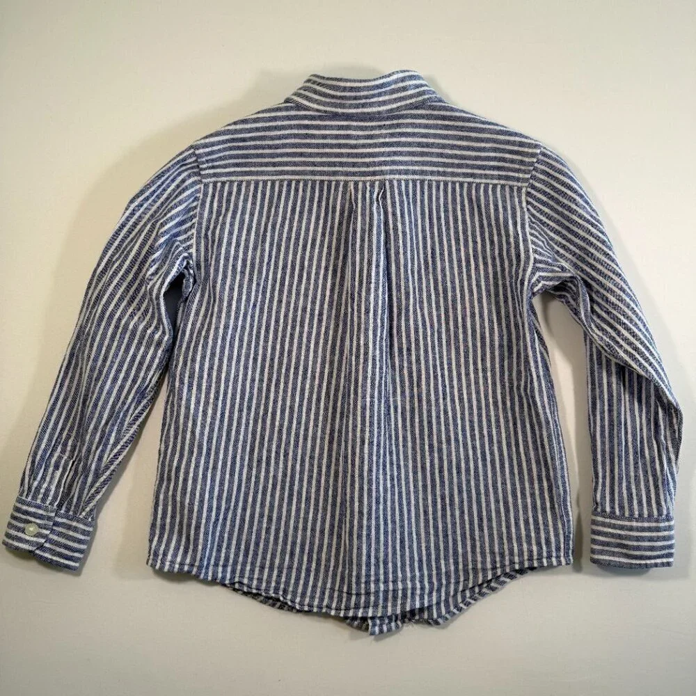 JANIE AND JACK Linen Cotton Blue Striped Button Down 5T